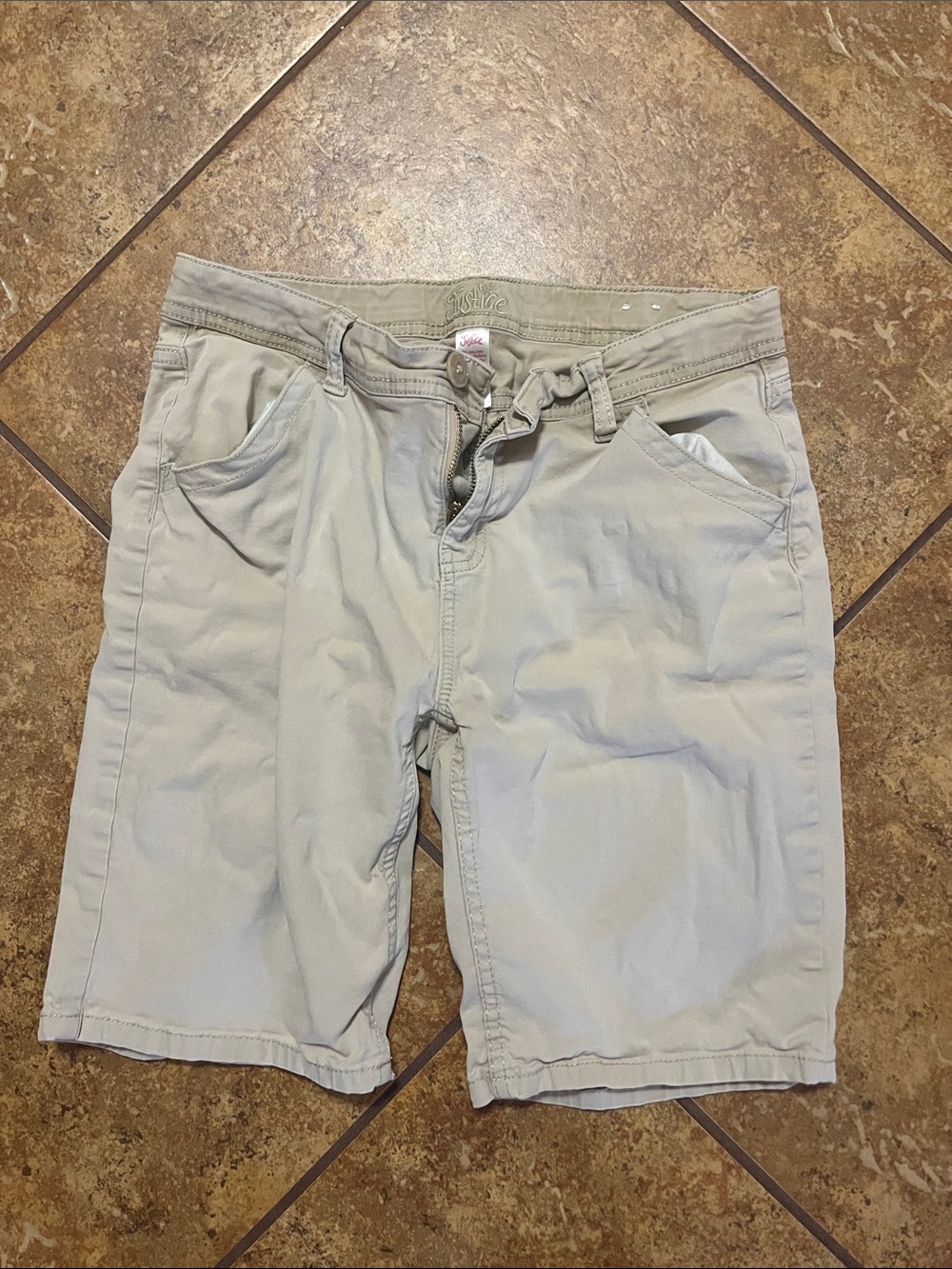 Justice Men's Light Khaki Flat Front Shorts